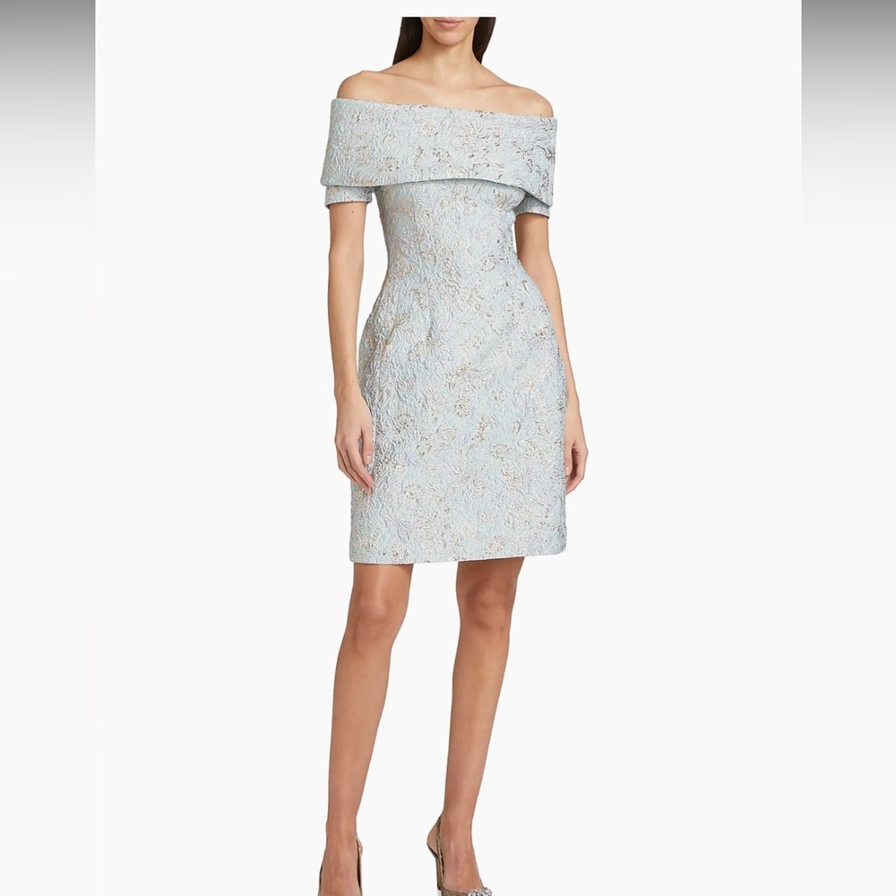 Rickie Freeman for Teri Jon Strapless Metallic Jacquard Cocktail Dress - Picture 4 of 16